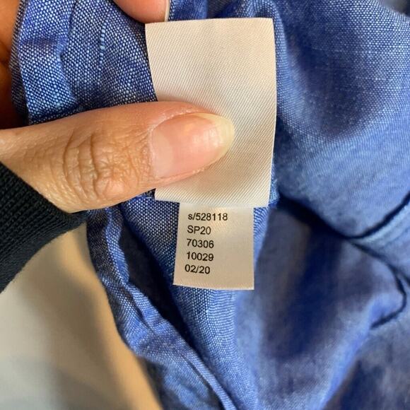 Ann Taylor Top Womens XS Chambray Linen Blend Puff Sleeve Button Front Cropped - Picture 10 of 12